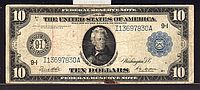 Fr.939, 1914 $10 Minneapolis Federal Reserve Note, VFn